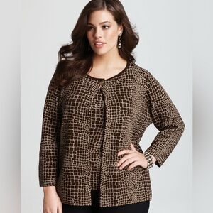 Jones New York Brown Crocodile Print Cardigan Size 3X